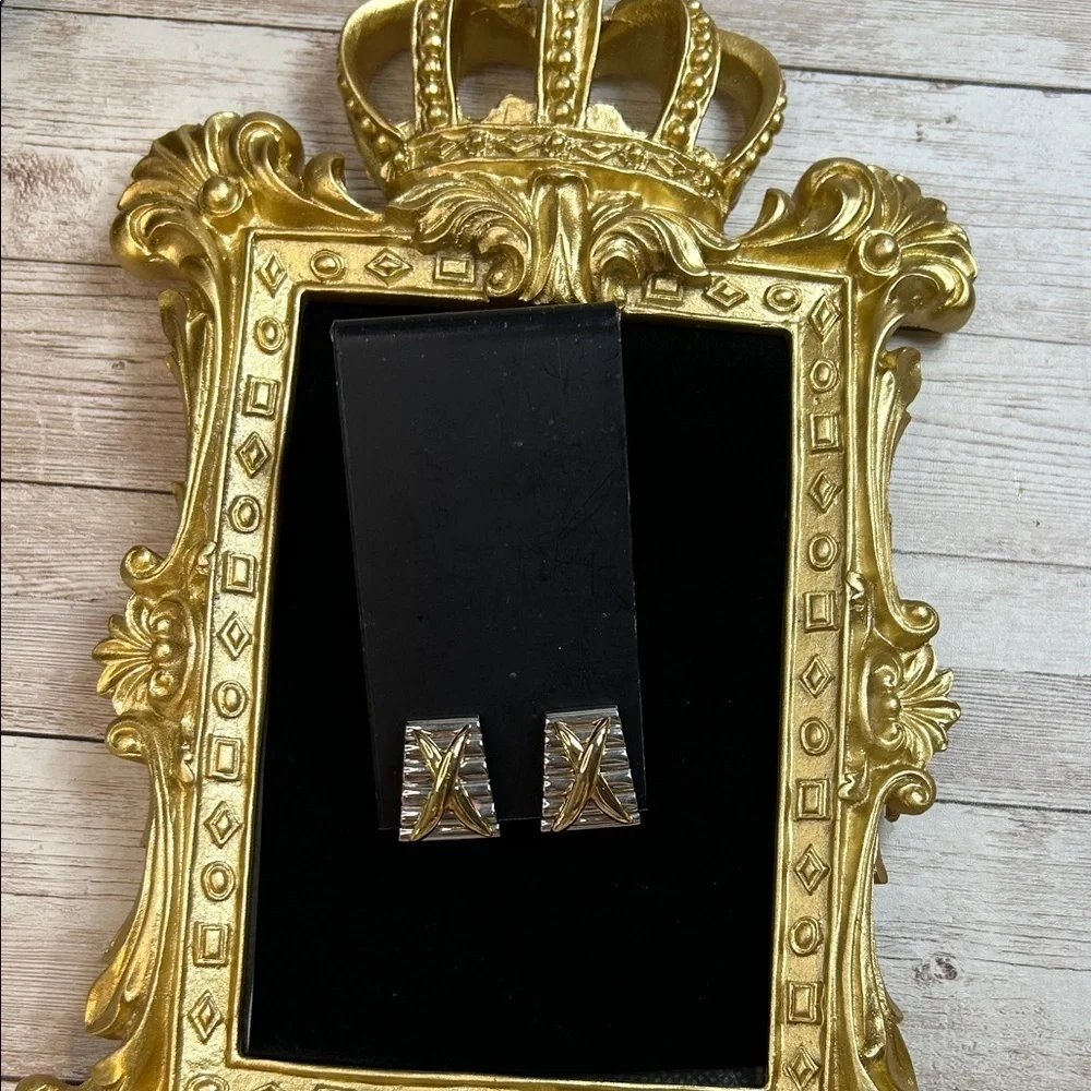 Vintage Gold and Silver Geometric Clip On Earrings